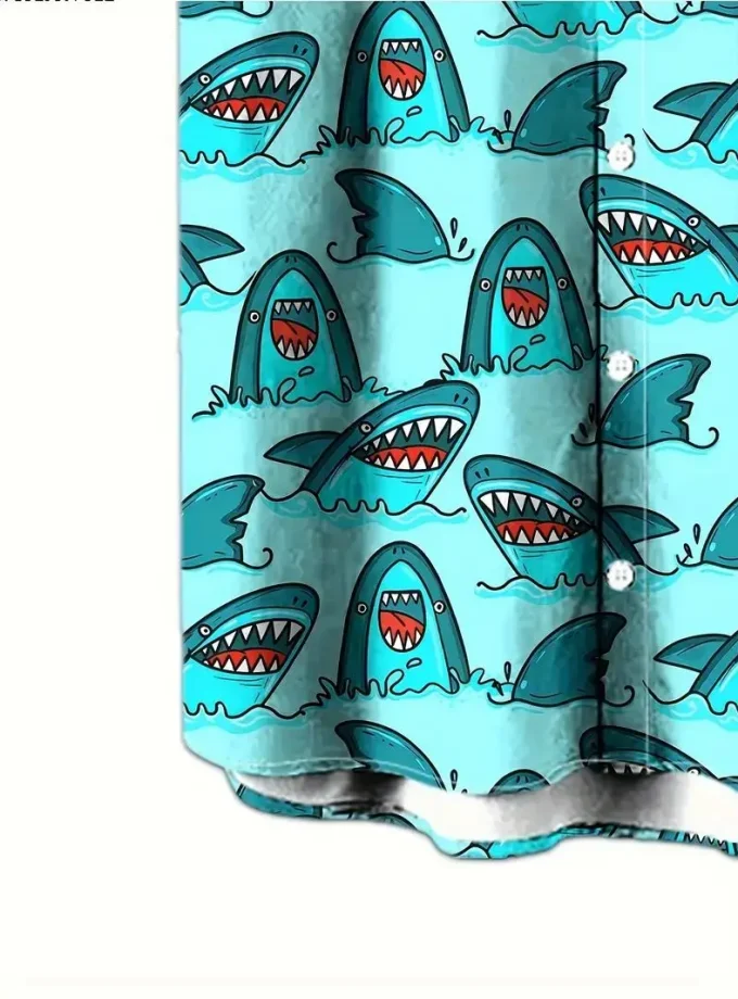 Men's Cute Cartoon Shark Print Shirt Stylish Comfortable Machine Washable Breathable 3D printed shirt Anti-Wrinkle for Summer