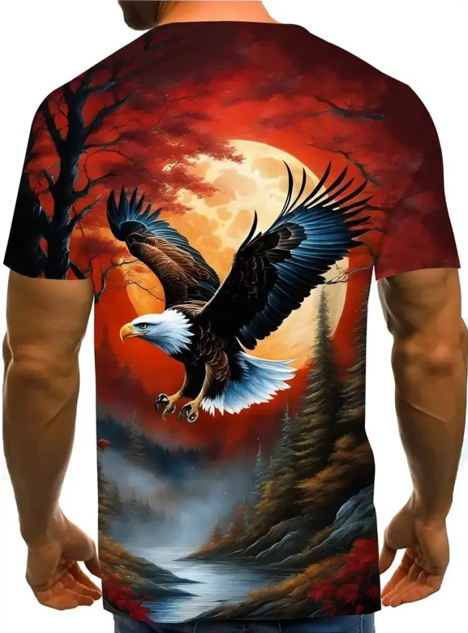 Men's Comfortable 3D Eagle Print T-Shirt Stylish Casual Summer Wear Crew Neck Lightweight Short Sleeves Knitted Daily Resort Use