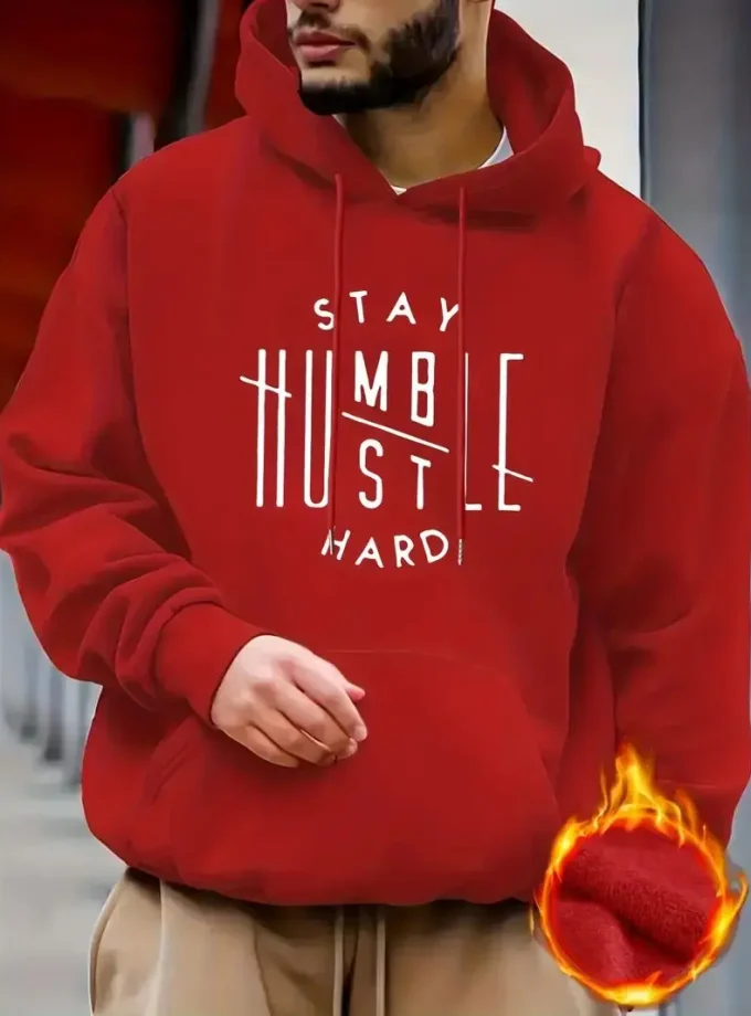 Men's Pouch Pocket Pullover Sweatshirt Stay Humble Hustle Graphic Hoodie Cool Streetwear Winter Fall Comfortable Casual Gift