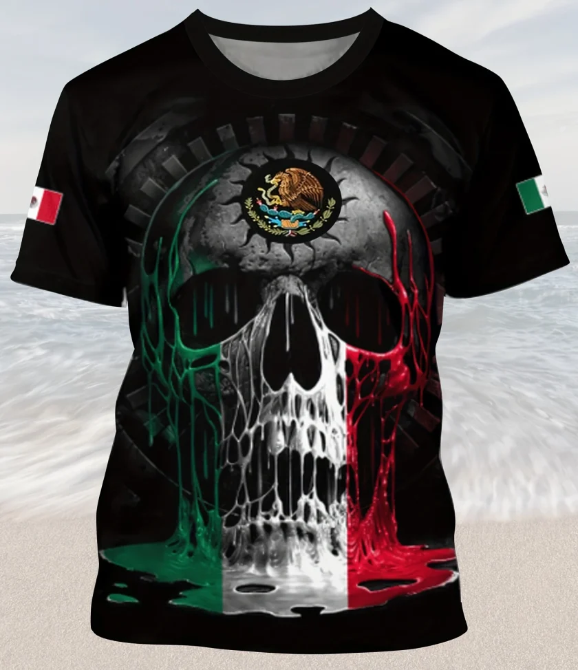 Men's Casual 3-D Skull Graphic T-Shirt O-Neck Crew Neck Short Sleeve Medium Stretch Polyester Plus Size O-Neck Design
