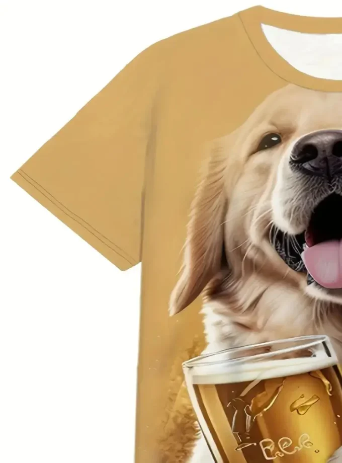 Men's Casual Unisex Dog Print Sports T-Shirt High Quality Stretch round Neck Tee Summer Oversized Short Length Fashion Design