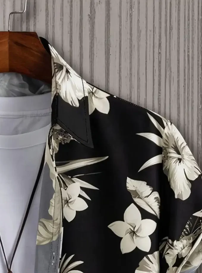 Men's Casual Short Sleeve Lapel Button up Shirt Floral Graphic Print Cotton for Outdoor Activities Breathable and Sustainable