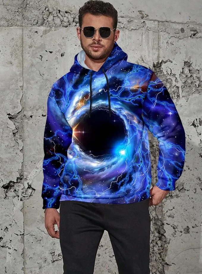 Men's Oversized Pullover Sweatshirt Long Sleeve 3D Galaxy Print Hoodie with Big Pocket Casual Fashion Fabric Material