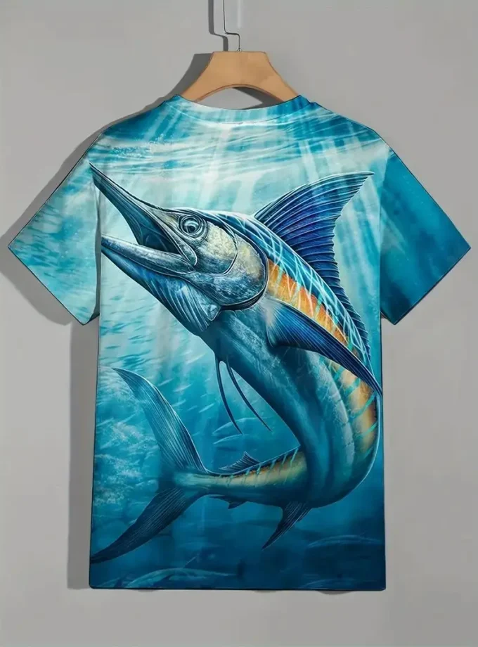 Men's Swordfish Graphic T-Shirt Summer Outdoor Clothing with 3D Digital Print Short Sleeve Slightly Stretch for Men