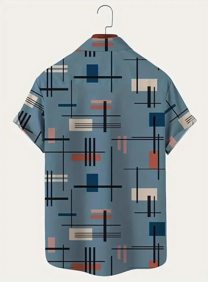 Men's Retro Floral Geometric Pattern Button-Down Shirt Casual Summer Short Sleeve Breathable Sustainable with Pocket XL Size