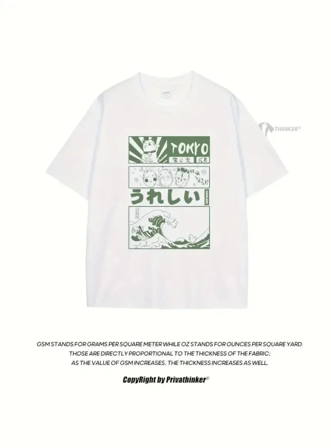 Men's 100% Cotton Loose Fit Crew Neck Cartoon Elements Short Sleeve Alphabets Patterned Slight Stretch Pullover Weekend T-Shirt