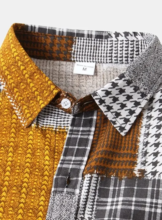 Men's Loose Fit Casual Button-Down Shirts Best Sellers with Floral Patchwork Print Sustainable Breathable Short Sleeve Design