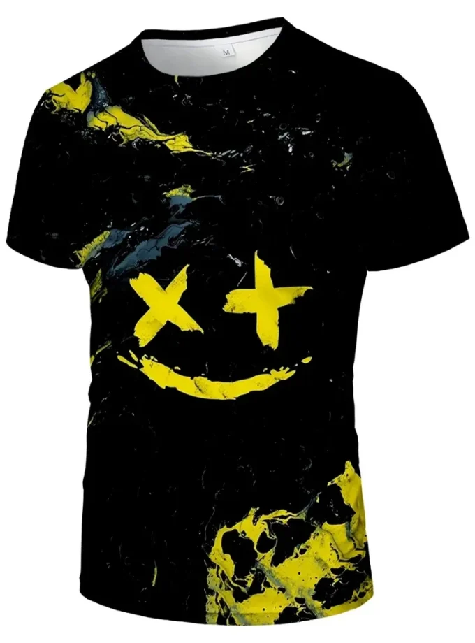 Men's Active T-Shirt with short Sleeve and Smiling Face Print Casual Comfortable Tops for Daily Gym Workout Summer Running