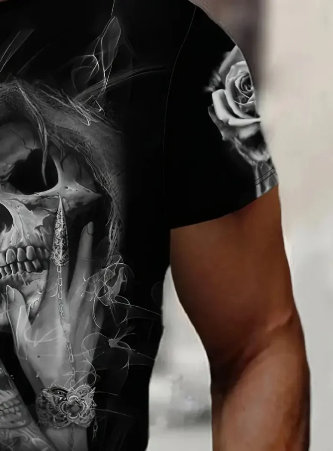 Men's Casual T-Shirt with Skulls 3D printed Pattern Knitted short sleeves Crew Neck Crew for Outdoor Crocheted Fabric