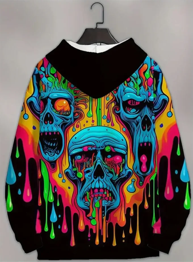 Men's Plus Size Hooded Sweatshirt Vibrant 3D Colorful Skulls Printed Soft Slight Stretch Polyester Fall Winter