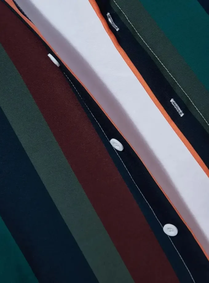 Men's Cotton Shirt Top Striped Lapel Short Sleeve Closure Casual Button up Design for Daily Vacation Summer Wear