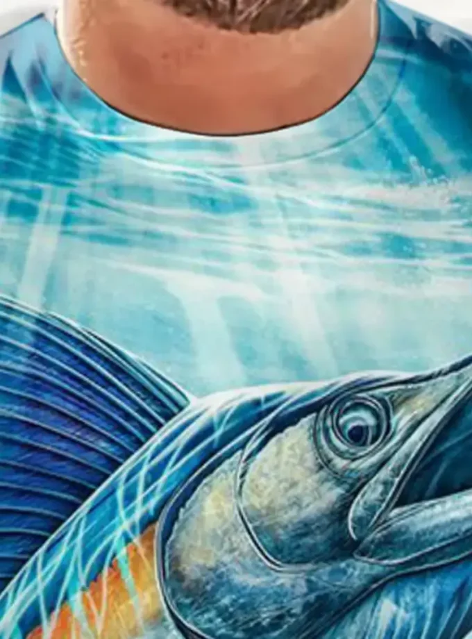 Men's Swordfish Graphic T-Shirt Summer Outdoor Clothing with 3D Digital Print Short Sleeve Slightly Stretch for Men