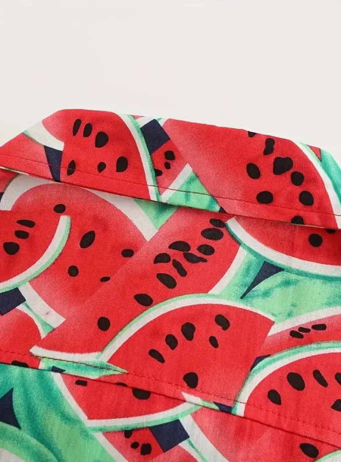 Men's Hawaiian Style Short Sleeve Button Lapel Shirt All-Over Watermelon 3D Print Breathable Sustainable Summer Resort Holidays