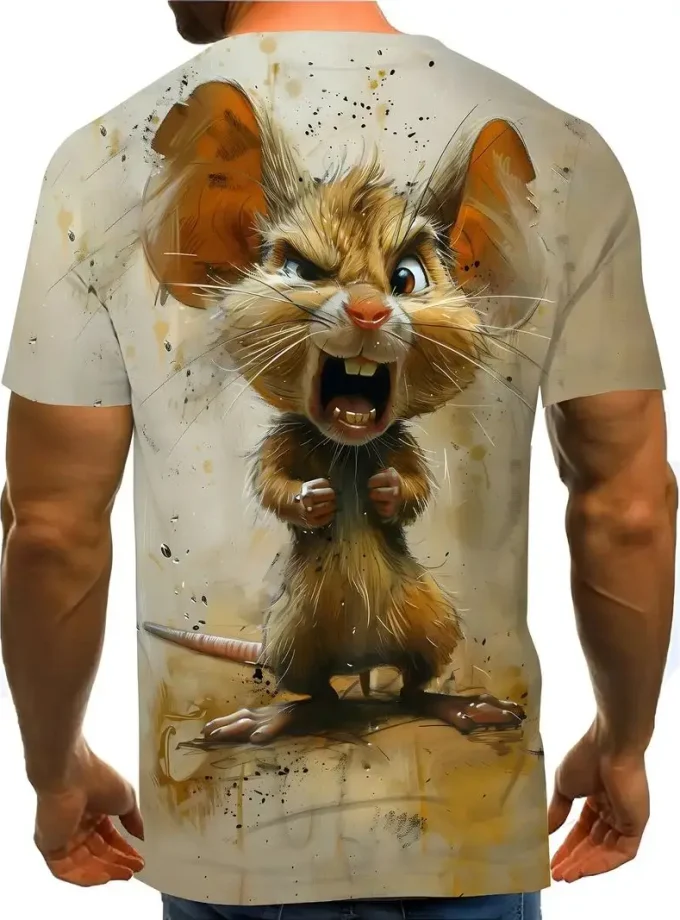 Men's 3D Digital Animation Screaming Mouse Crew Neck T-Shirt Vibrant Eye-Catching Graphic Tee Casual Events Summer Outdoors