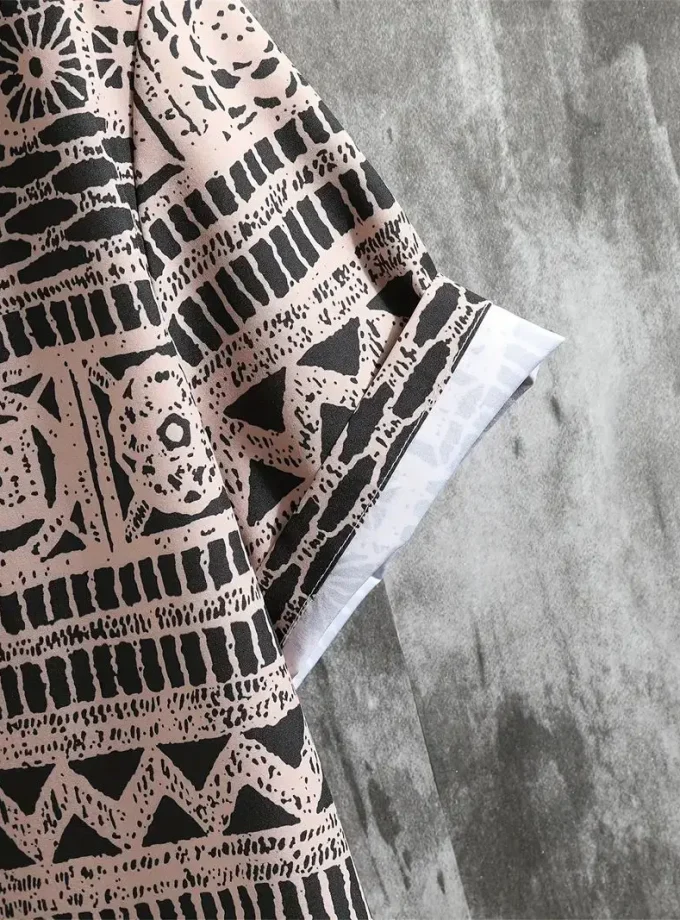 Men's Ethnic Floral Geometric Pattern Print Casual Button Shirt Short Sleeve Lapel Top for Summer Daily Wear Vacation Resorts