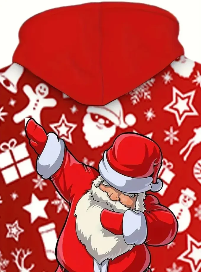 Men's Plus Size Christmas Happy Santa Claus Graphic Print Pullover Hoodie Fashion Casual Fleece Sweatshirt Fall Winter Men's