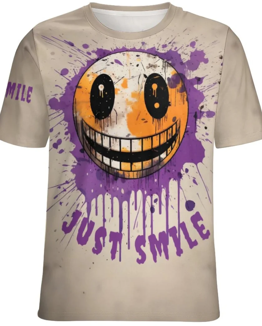 Men's Casual 3-D Graffiti Smile Graphic T-Shirt Breathable Short Sleeve Digital Print Plus Size Shirts