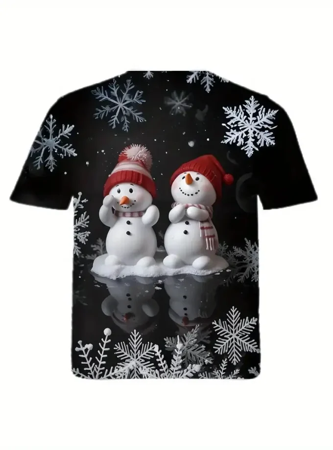 Men's Christmas Snowman Print Short Sleeve T-shirt Casual Daily Crew Neck V-Neck Knitted Fabric for Summer Outdoor Activities