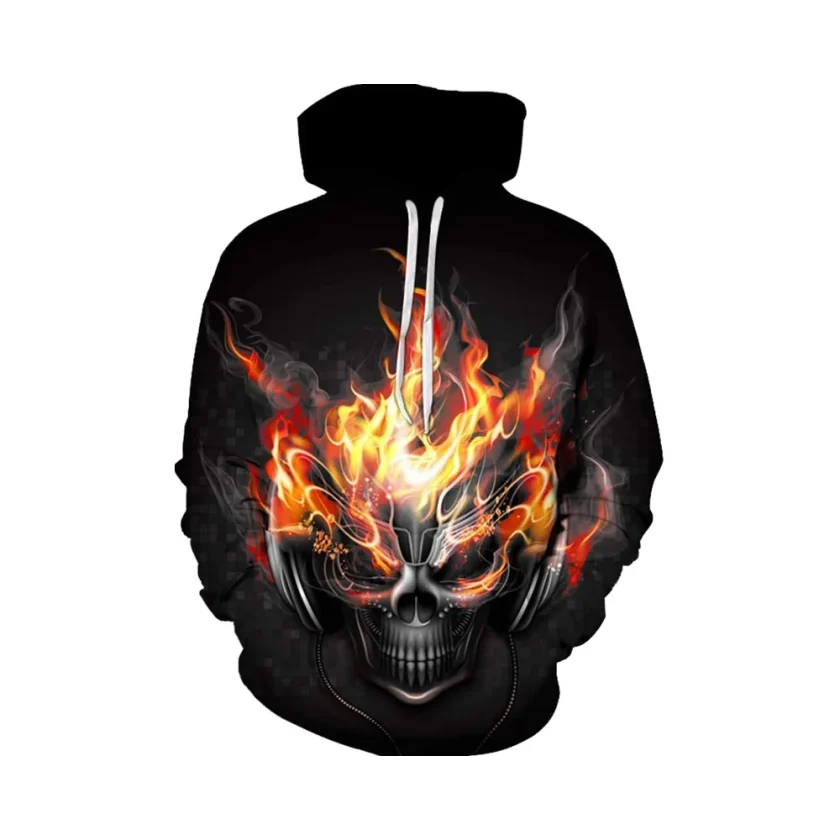 Men's Oversized Hoodie with Skull 3D Graphic Print 100% polyester Fleece Sweatshirt Pullover Tops Winter Season with Pocket