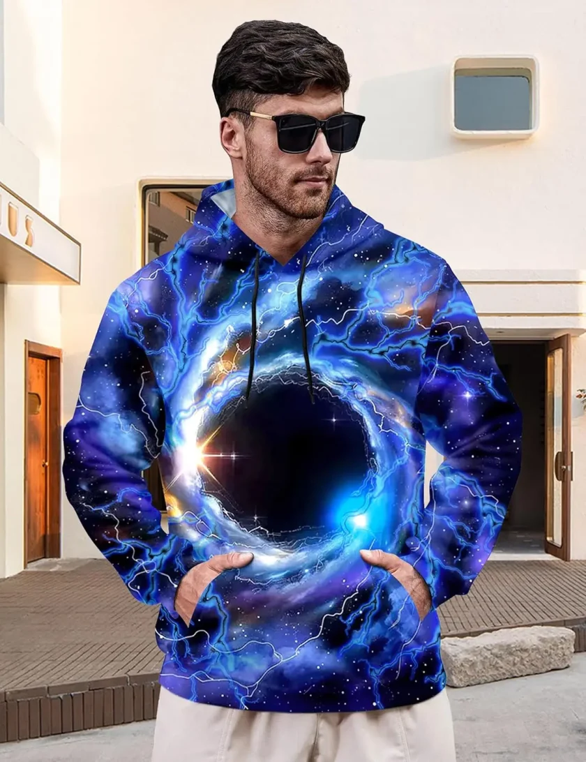 Men's Oversized Pullover Sweatshirt Long Sleeve 3D Galaxy Print Hoodie with Big Pocket Casual Fashion Fabric Material - Image 3