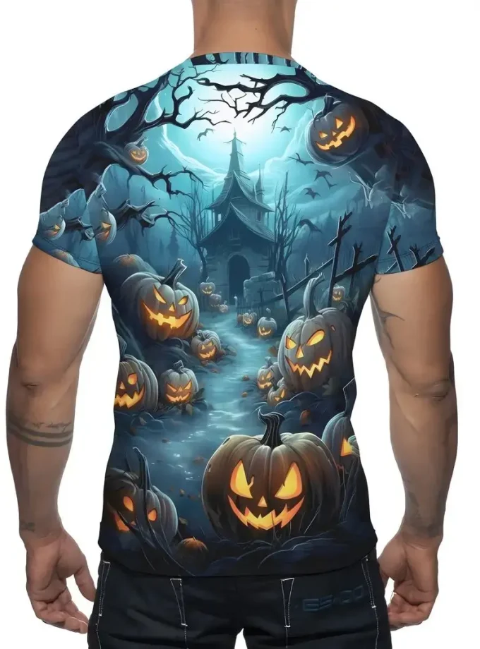 Men's 3D Digital Pumpkin Pattern printed tshirt Short Sleeve T-Shirt Stylish Summer Street Party Crew Neck Tops Wear
