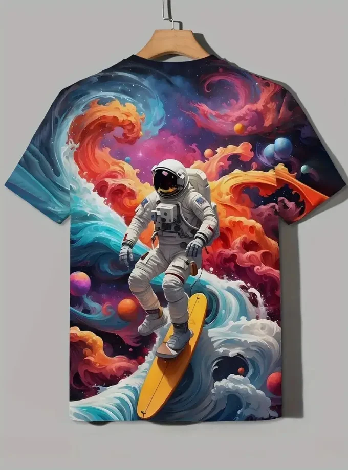 Lightweight Men's T-Shirt with Vibrant Astronaut Print Quick-Drying Breathable Outdoor Adventures Casual tshirts short sleeves