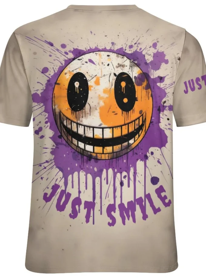 Men's Casual 3-D Graffiti Smile Graphic T-Shirt Breathable Short Sleeve Digital Print Plus Size Shirts