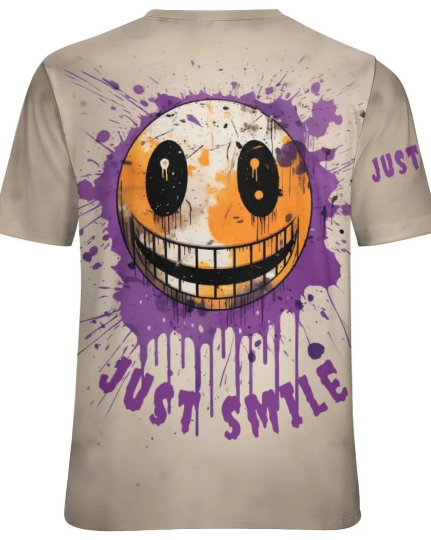 Men's Casual 3-D Graffiti Smile Graphic T-Shirt Breathable Short Sleeve Digital Print Plus Size Shirts - Image 2