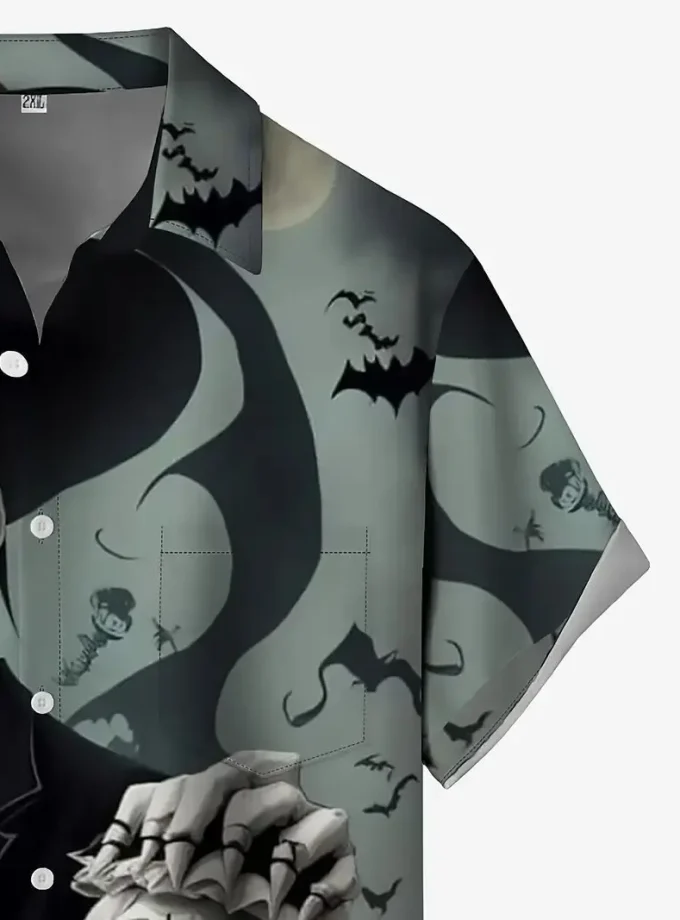 Men's Plus Size Casual Short Sleeve Button-Up Collar Shirt 3D Skull Print Crocheted Breathable Polyester Halloween shirt