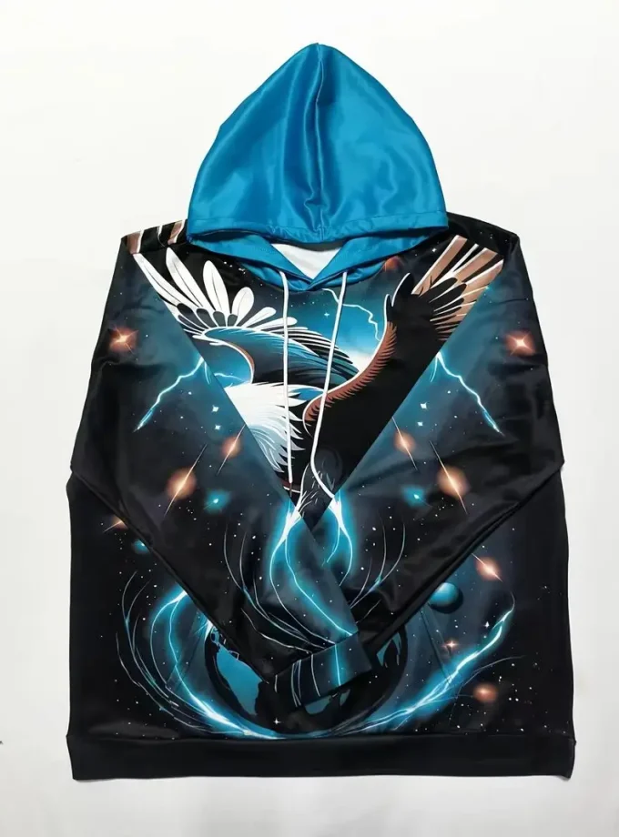 Men's Plus Size Casual Hooded Sweatshirt 3D Printed Novelty Eagle Graphic Pullover Polyester Fabric Kangaroo Pocket Long Slight