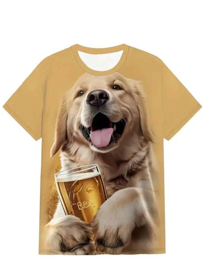 Men's Casual Unisex Dog Print Sports T-Shirt High Quality Stretch round Neck Tee Summer Oversized Short Length Fashion Design