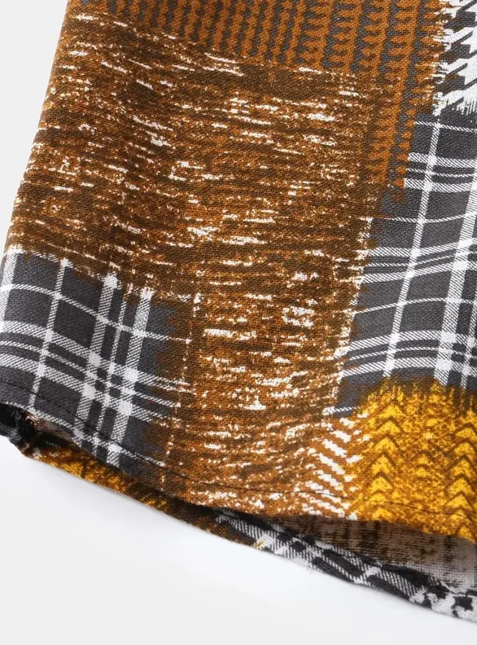 Men's Loose Fit Casual Button-Down Shirts Best Sellers with Floral Patchwork Print Sustainable Breathable Short Sleeve Design